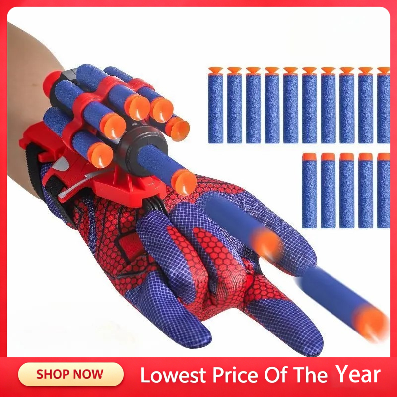 Movies - Halloween-Handschuhe mit Pfeilwerfer-Spielzeug, 15 Pfeilen, Plastik-Cosplay-Wurfhandschuh,