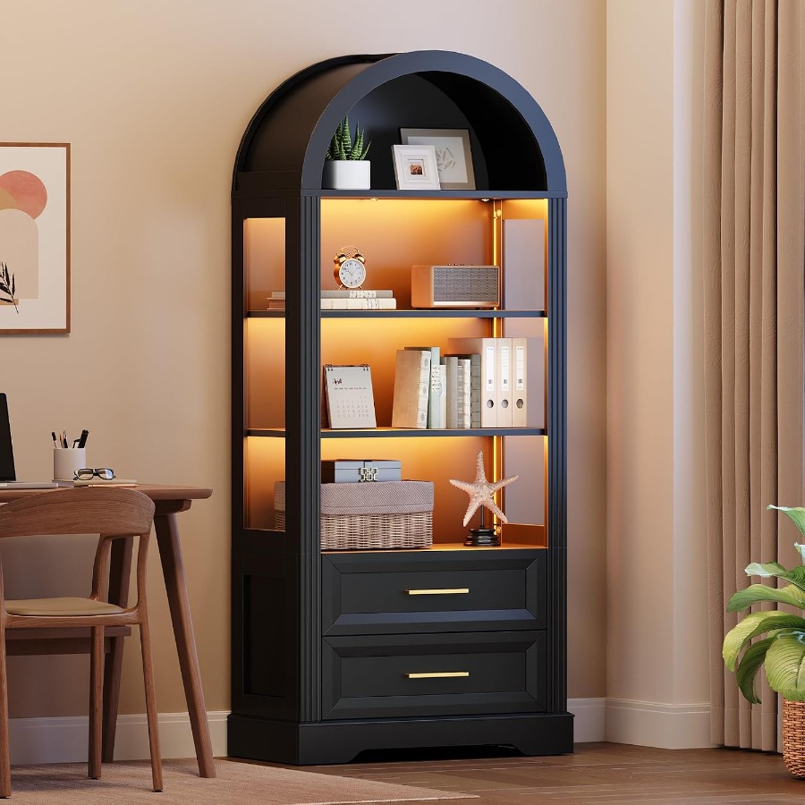Books - Vitrine, hohes, gewölbtes Bücherregal mit 2